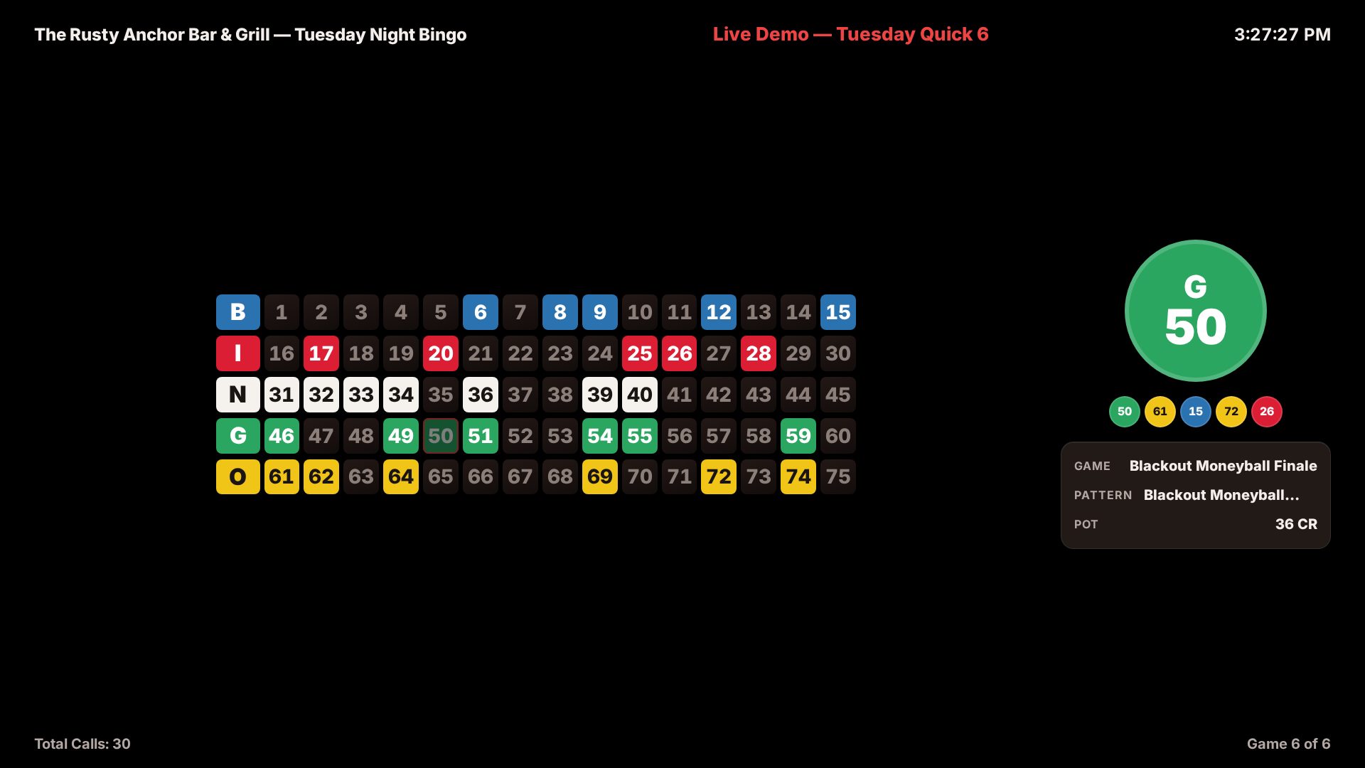 TV flashboard — last ball, board, pattern
