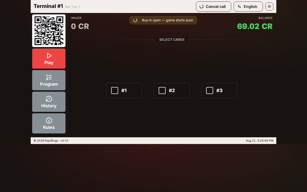 Terminal kiosk — cards, balance, Call attendant