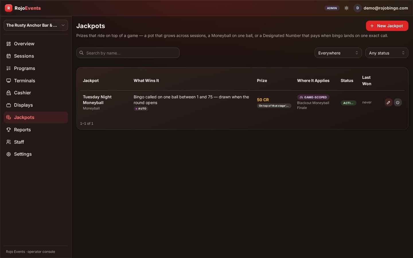 Jackpots list — every pool at a glance